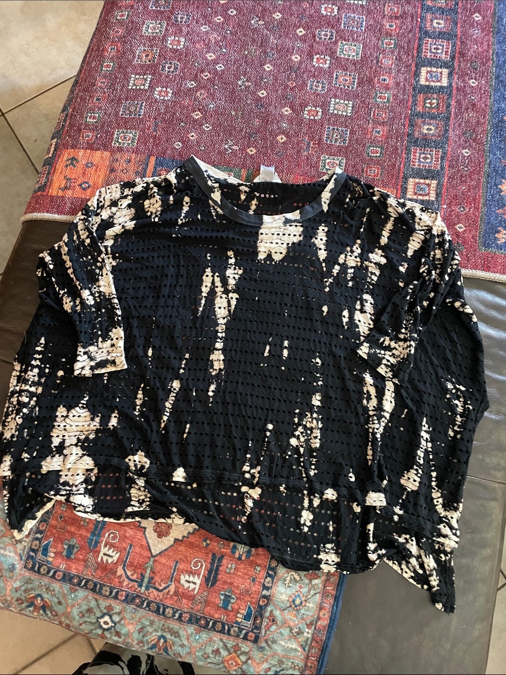 Hard Tail Tie-Dye Black & Cream Stretch  Scoop Neck Tunic - Picture 6 of 7